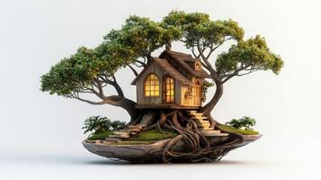 A tree house with a tree growing out of it photo