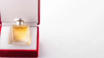 A perfume bottle in a red box on a white background photo