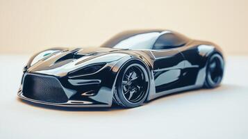 A black sports car is shown in front of a white background photo