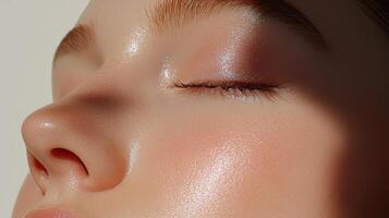 A close up of a woman's face with her eyes closed photo