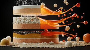 A cake with orange and white icing and eggs photo