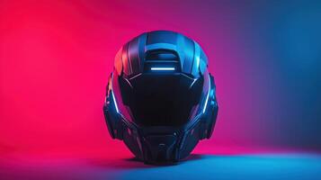 A helmet with glowing blue lights on it photo