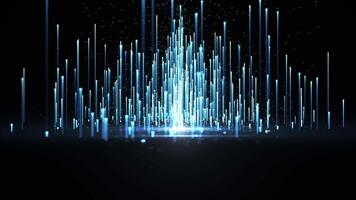 Abstract digital background with glowing neon particles or light stripes flying upwards. motion of flow of glowing bright particle lines. visualization of connection. video