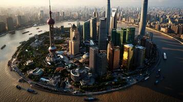 The city of shanghai is shown in this aerial photo