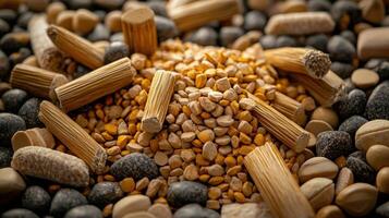 A pile of different types of grains and seeds photo