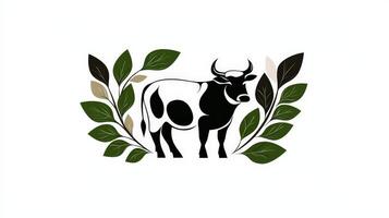 Cow logo design with leaves and flowers photo