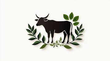 An illustration of a cow with leaves and leaves photo
