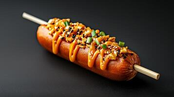 A hot dog on a stick photo