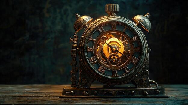 An old clock with gears and roman numerals photo