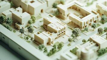 A model of a city with trees and buildings photo
