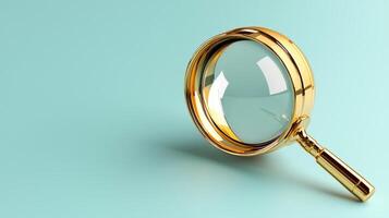 Golden magnifying glass on a blue background photo