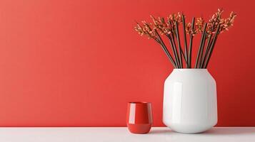 A vase with flowers and a vase with a red vase photo