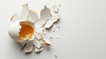 Broken egg shell on white background photo
