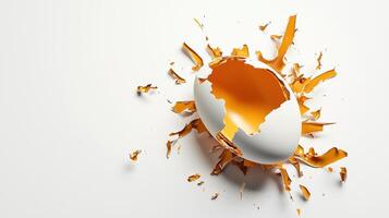 An egg is breaking open on a white background photo