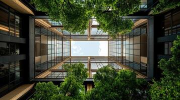 A view of the sky from inside a building photo