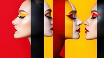 Three women with different makeup and colors photo