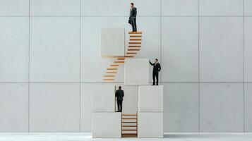 Businessmen standing on top of cubes photo