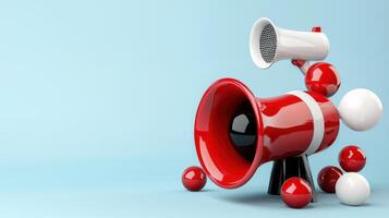 A red megaphone and a group of white balls photo