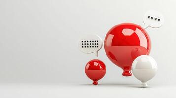 Three red balloons with speech bubbles on a white background photo