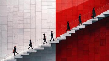Business people walking up a set of stairs photo