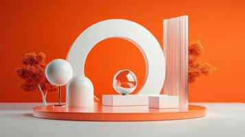 An orange background with a white sign and some objects photo