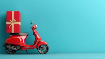 A red scooter with a gift box on top photo
