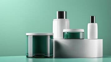 Three different types of cosmetic products on a table photo