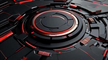 A futuristic red and black background with a red circle photo