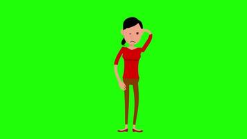 Tired girl sitting and resting green screen animation footage video