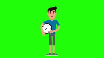 Man Holding Clock Animation, Green Screen Background, Time Management Concept Footage video