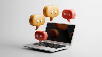 A laptop with speech bubbles floating above it photo