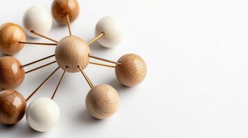 Wooden balls arranged in a circle on a white surface photo