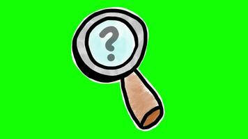 Magnifying Glass Search with Question Mark Loop Hand Drawn Animation on Green Screen video