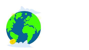 Global Economy Loop, 2D Cartoon Globe with Circling Money Icons Animation video