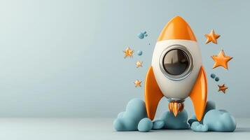 An orange and white rocket ship flying through the air photo