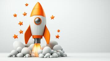 An orange and white rocket is flying into the air photo