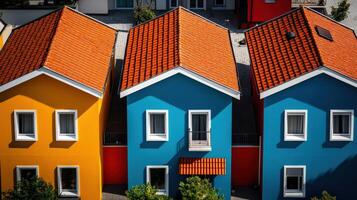 Colorful houses with orange roofs in a row photo