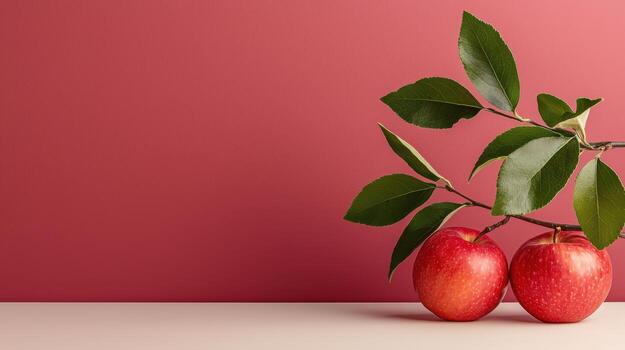 Two apples on a red background photo