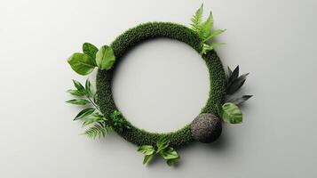 A circular frame made of grass and plants photo