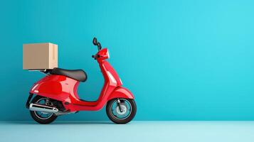 A red scooter with a box on the back photo