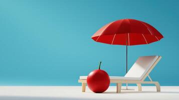 A red umbrella and a chair under an umbrella photo