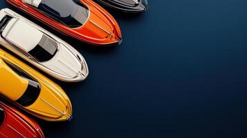 A row of colorful boats on a dark background photo
