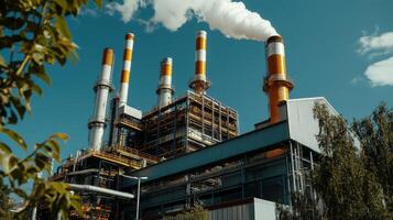 A factory with smoke coming out of the chimneys photo