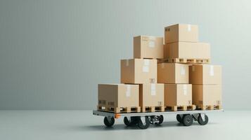 A stack of boxes on a pallet on a gray background photo