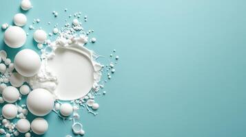 White eggs and milk on a blue background photo
