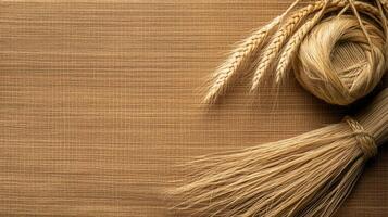 Wheat and straw on a table photo