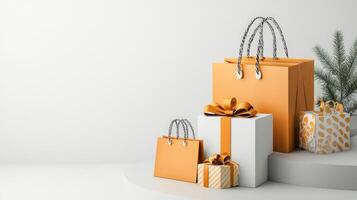 Christmas shopping bags and gifts on white background 3d rendering photo