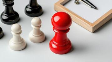 A red chess piece is next to a white chess piece photo