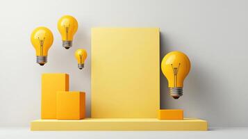 Yellow light bulbs on a podium with a blank space photo