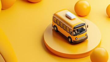 A yellow school bus sits on top of a yellow circle photo